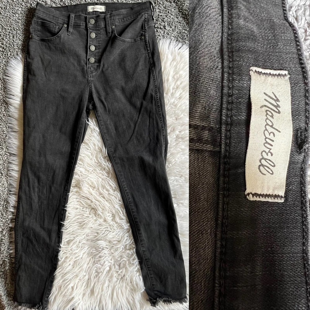 MADEWELL 10“ high rise skinny jeans button front charcoal black wash size 29